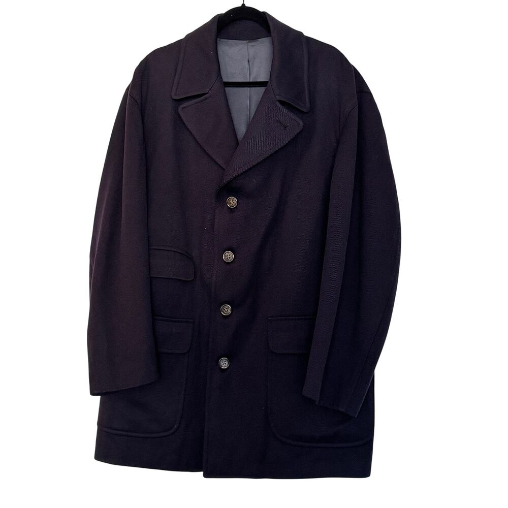 Coach Navy Blue Wool Coat with Suede Details LIKE NEW